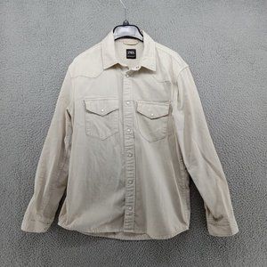 Zara Shirt Mens Medium Canvas Beige‎ Snap Up Double Pockets Western Workwear